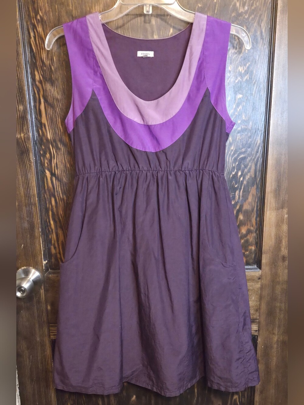 EUC Fossil Purple Colorblock Scoop-Neck Sleeveless Dress - Pockets Sz S